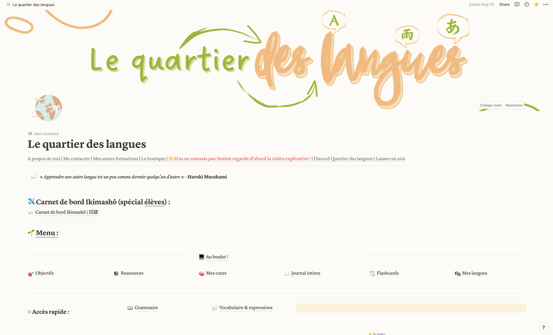 Template Notion pour apprendre le japonais