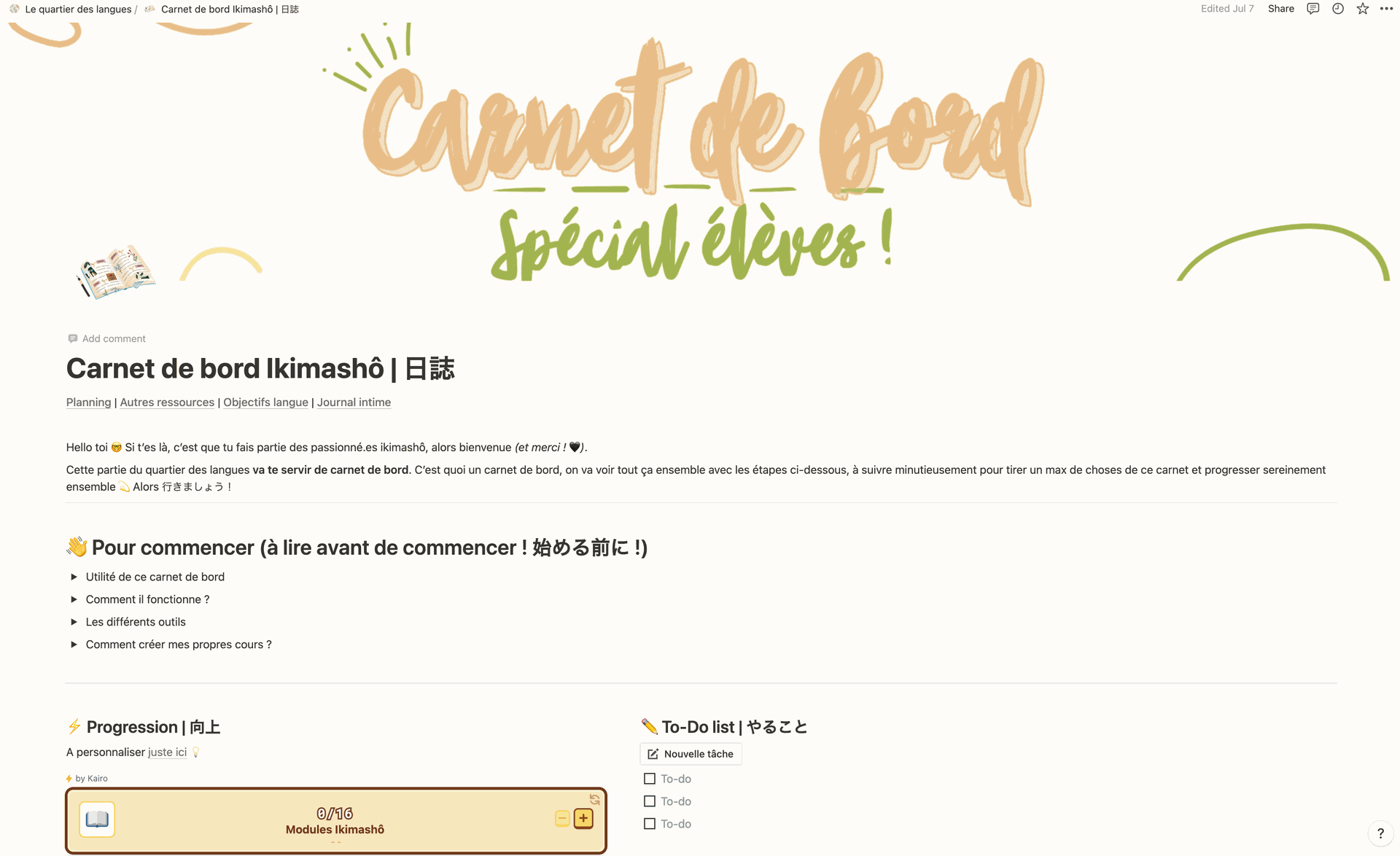 Template Notion pour apprendre le japonais