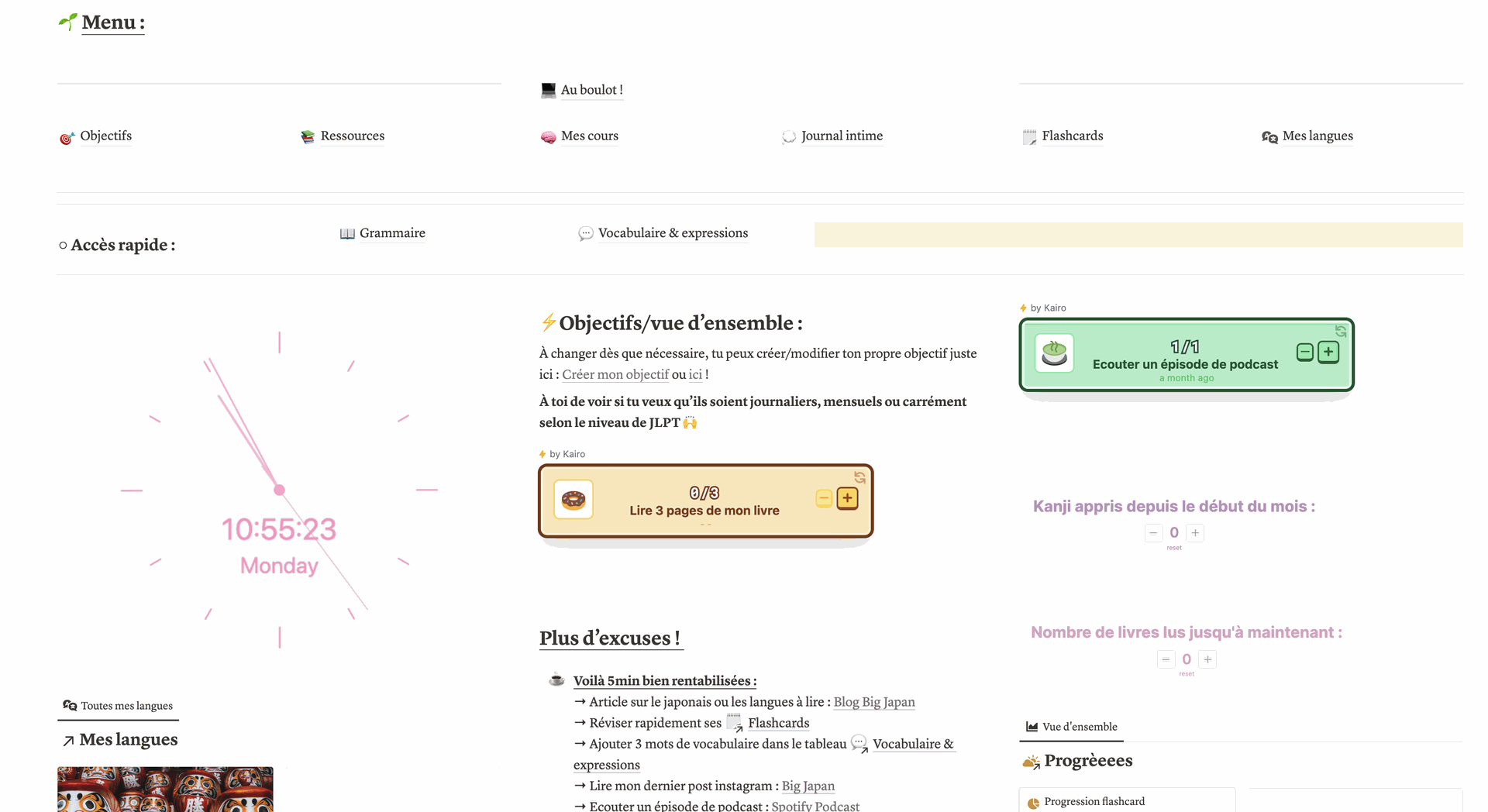 Template Notion pour apprendre le japonais