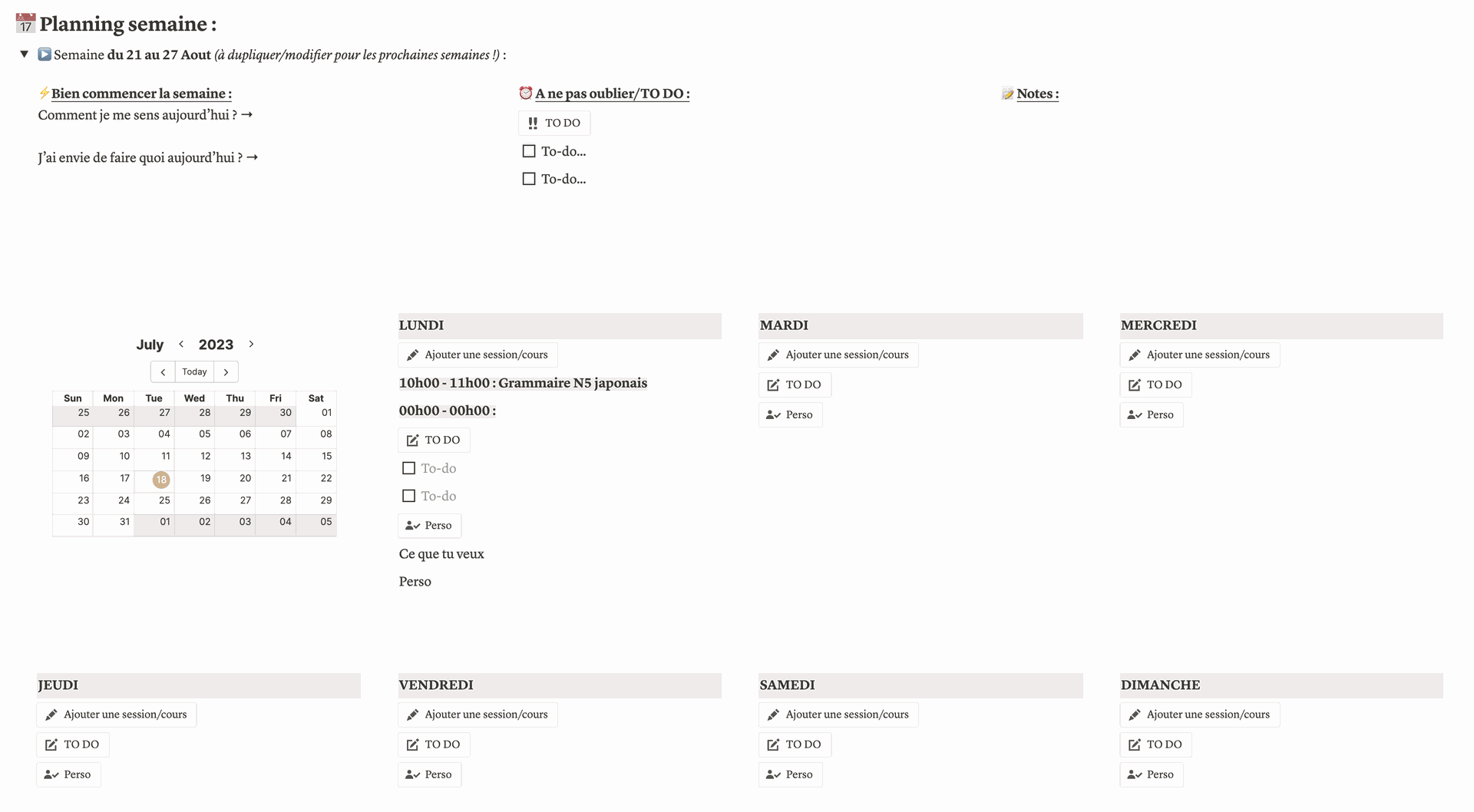 Template Notion pour apprendre le japonais